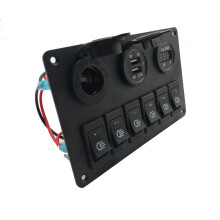 6 Gang Rocker Switch Panel Circuit Breaker LED Waterproof for RV Car Boat Marine