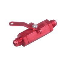 (Red) 1PCS AN6 Aluminum Inline Fuel Shut-Off Valve with Cable Lever