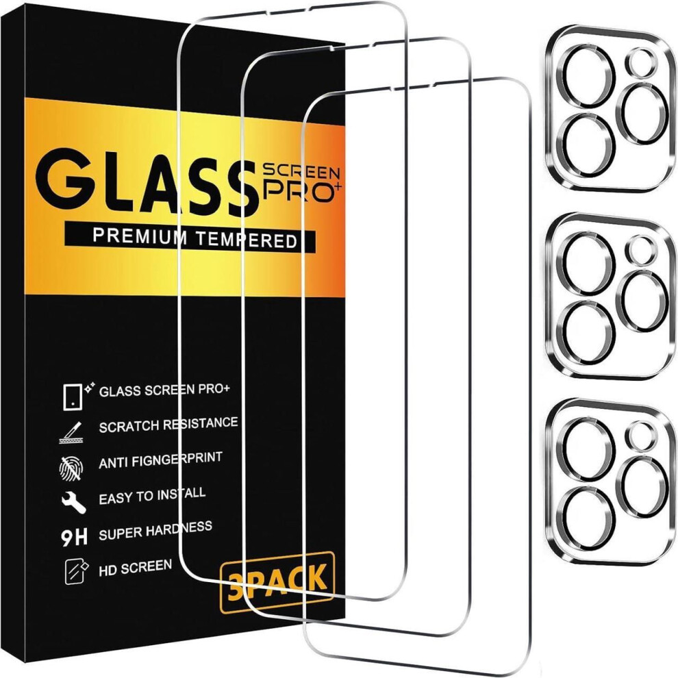 3 Pack Screen Protector For Iphone 13 Pro With 3 Pack Camera Lens Tempered Glass Protector, 6.1 Inch Hd Clear Glass Film 9H Hardness Full Coverage, Sc 609808354164