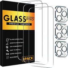 3 Pack Screen Protector for iPhone 12 Pro Max with 3 Pack Camera Lens Tempered Glass Protector, 6.7 Inch HD Clear Tempered Glass Film 9H Hardness, Scr