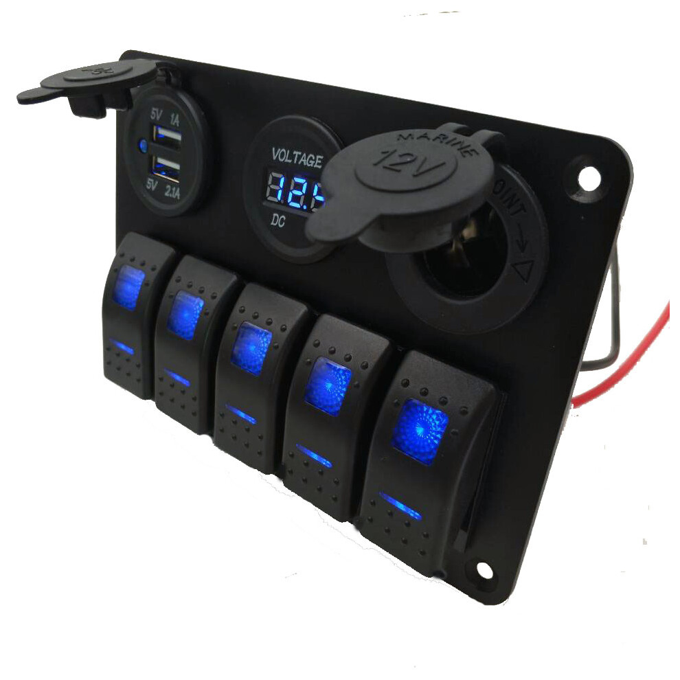 5+3 Panel Switch Dual Usb Cigarette Lighter Socket Charger Outlet Car Boat Rv 110691669674