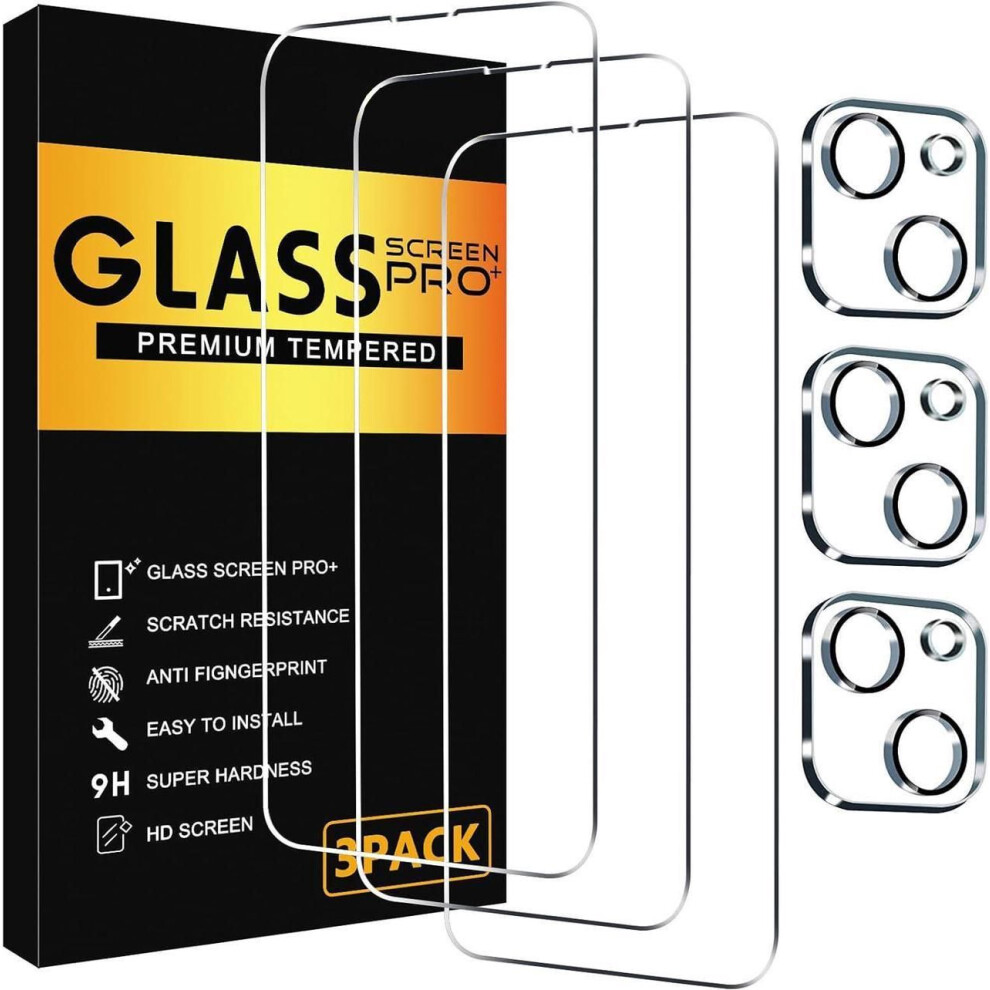 3 Pack Screen Protector For Iphone 13 With 3 Pack Camera Lens Tempered Glass Protector, 6.1 Inch Hd Clear Tempered Glass Film 9H Hardness Full Coverag 609808354140