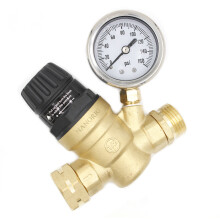 (Knob Adjustment) Brass RV Water Pressure Regulator with Gauge (0-160 PSI) for Caravans & Motorhomes