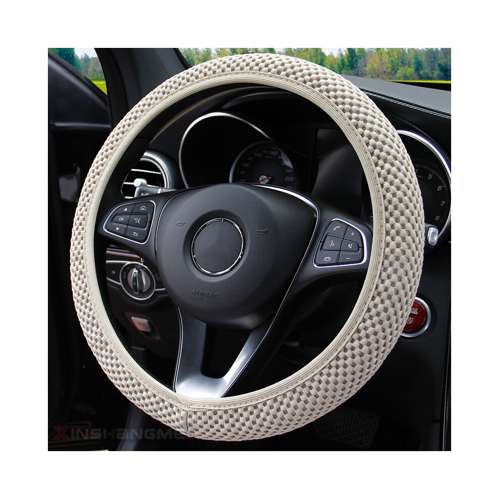 (Beige) Universal 38 Cm Elastic Stretch Steering Wheel Cover Warm In Winter And Cool In Summer Beige 110691679741