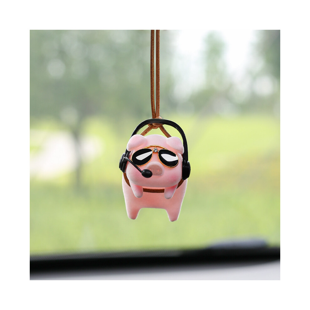 (Funky Dj Pig - Original) Cute Pig Car Accessory Swing Pendant For Auto Rearview Mirror - Birthday Gift 123643773312