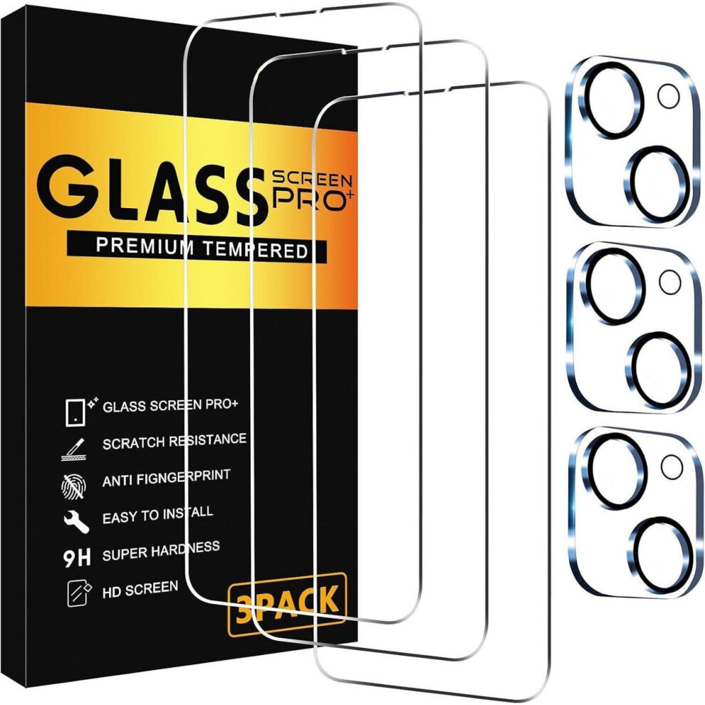 3 Pack Screen Protector For Iphone 15 Plus With 3 Pack Camera Lens Tempered Glass Protector, 6.7 Inch Hd Clear 9H Hardness Full Coverage, Scratch Resi 609808354225