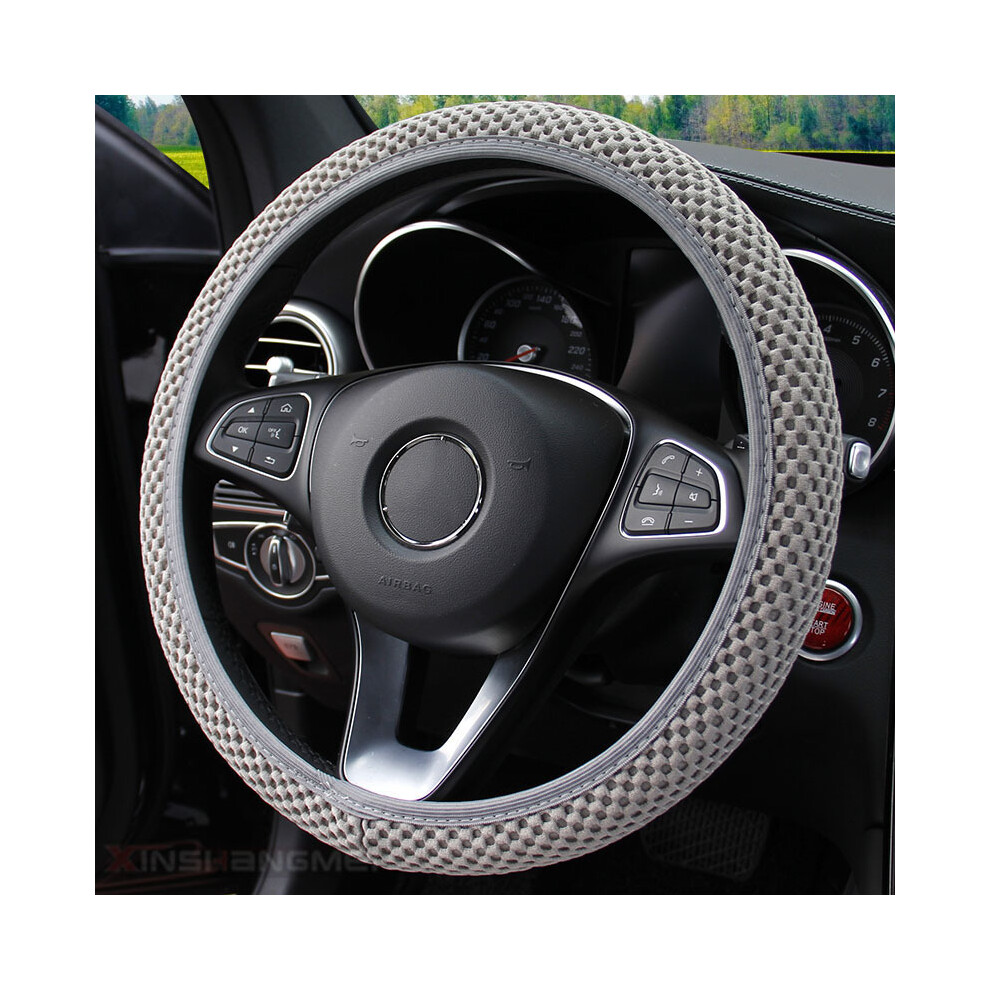 (Grey) Universal 38 Cm Elastic Stretch Steering Wheel Cover Warm In Winter And Cool In Summer Grey 110691679758