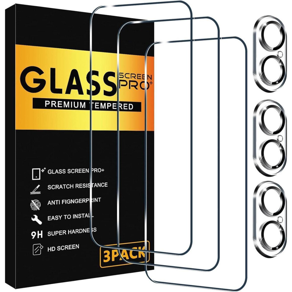 3 Pack Screen Protector For Iphone 16 With 3 Pack Camera Lens Tempered Glass Protector, 6.1 Inch Hd Clear Tempered Glass Film 9H Hardness Full Coverag 609808354256