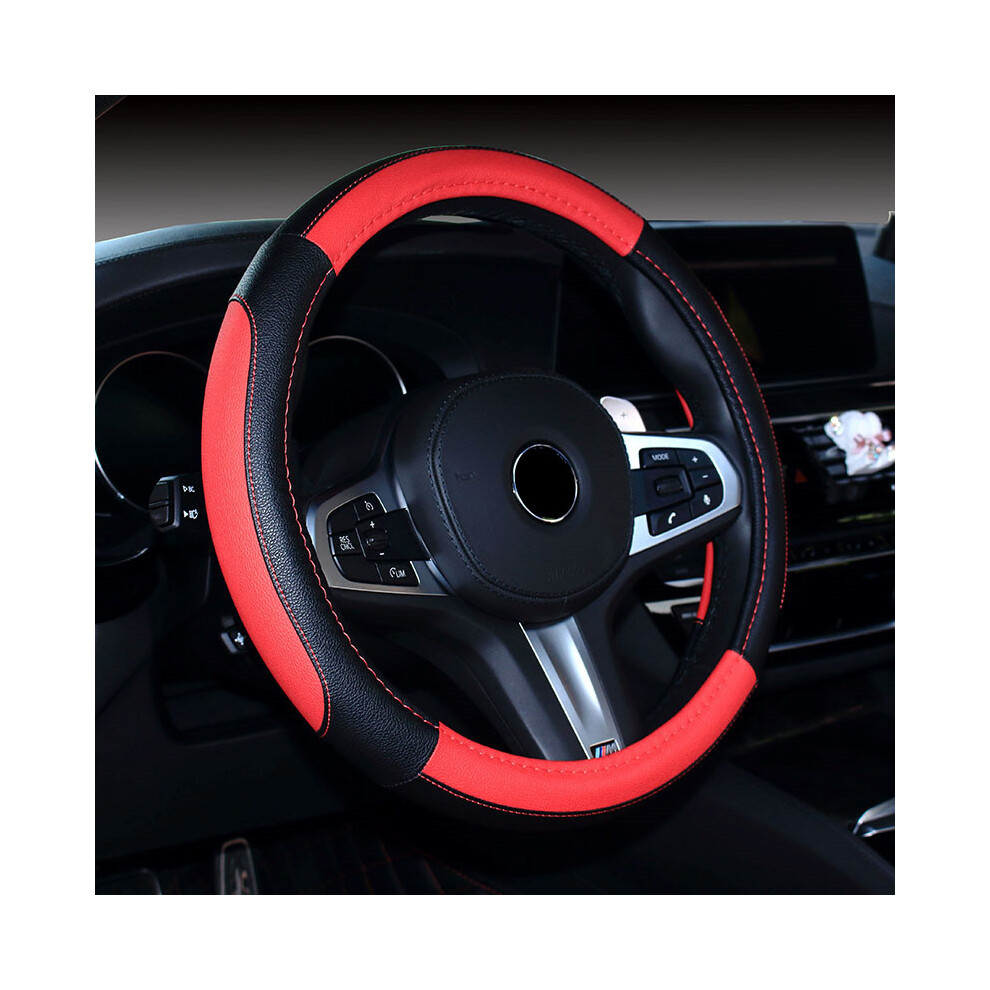 ( Red) 38Cm Steering Wheel Cover For All Seasons Universal Car Handlebar Cover Colourful Stitching Black/Red 110691679451