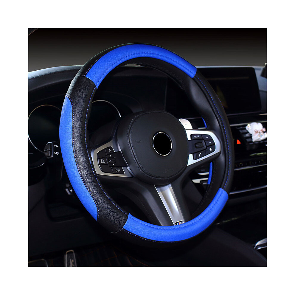 ( Blue) 38Cm All-Season Universal Steering Wheel Cover | Colorful Stitching Design Black/Blue 123643773107