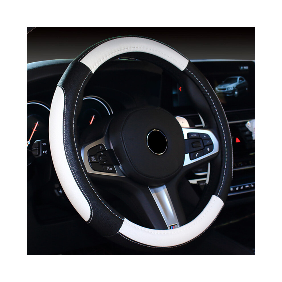 ( White) 38Cm Steering Wheel Cover For All Seasons Universal Car Handlebar Cover Colourful Stitching Black/White 110691679475