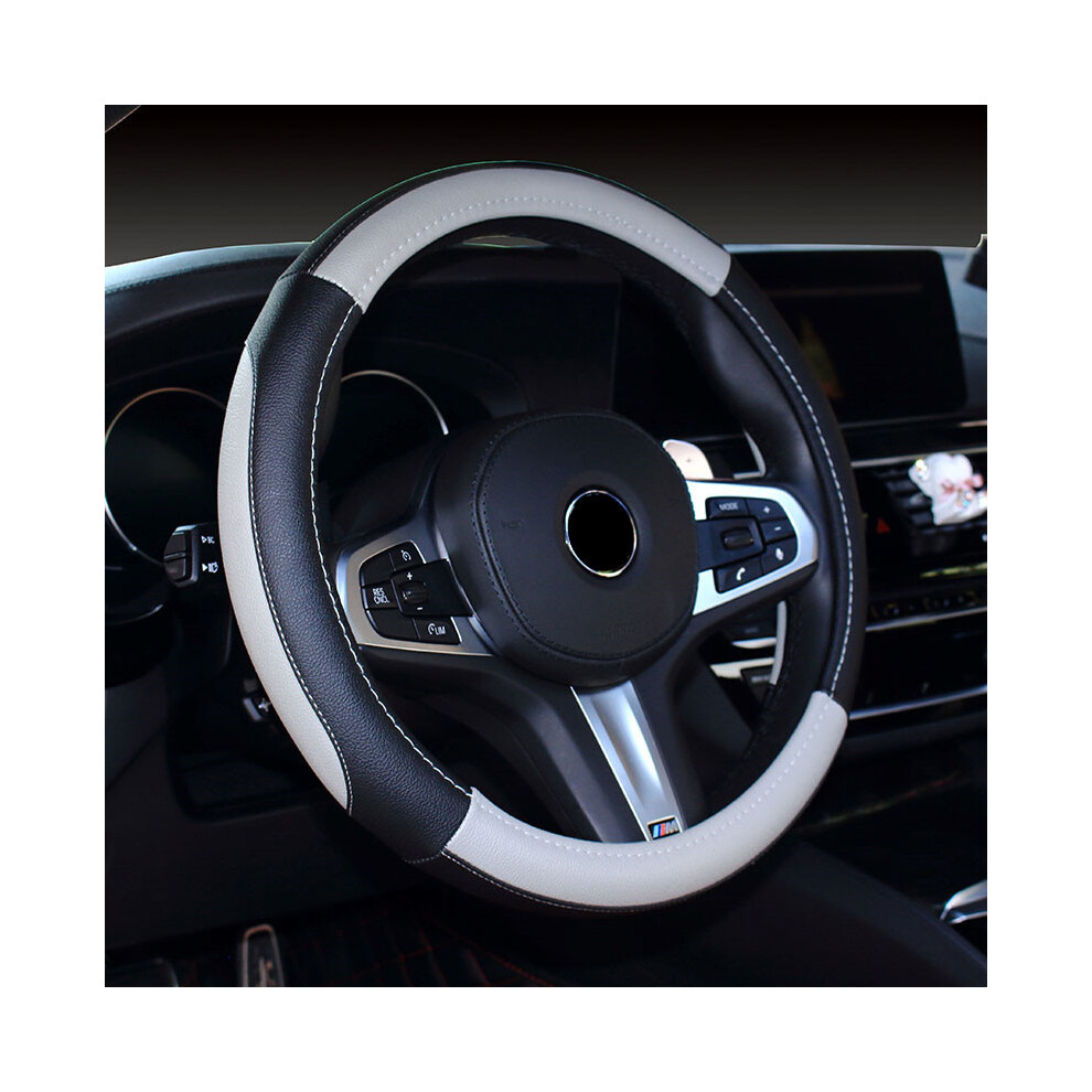 ( Grey) 38Cm Steering Wheel Cover For All Seasons Universal Car Handlebar Cover Colourful Stitching Black/Grey 110691679482