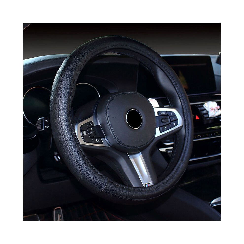 (Black) 38Cm Steering Wheel Cover For All Seasons Universal Car Handlebar Cover Colourful Stitching Black 110691679505