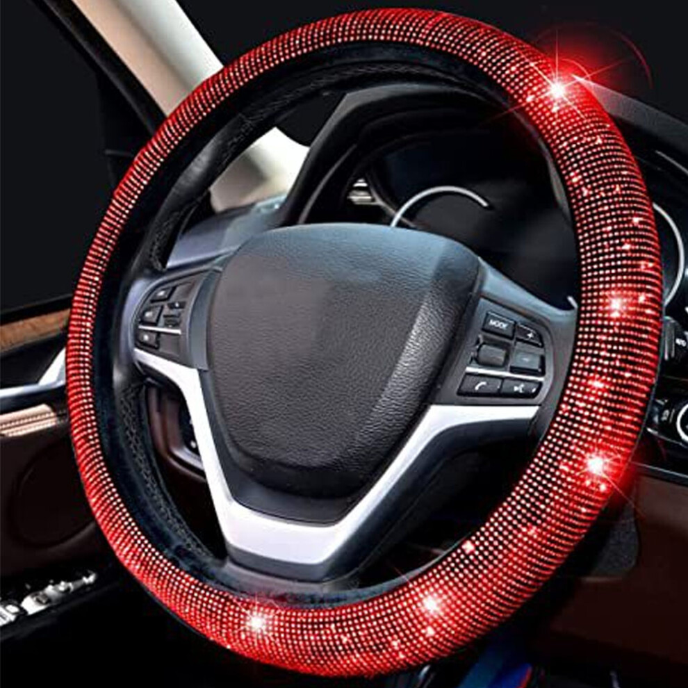 ( Diamonds) Universal Steering Wheel Cover With Crystal Diamond Glitter For Car Steering Wheels Red 110691679550