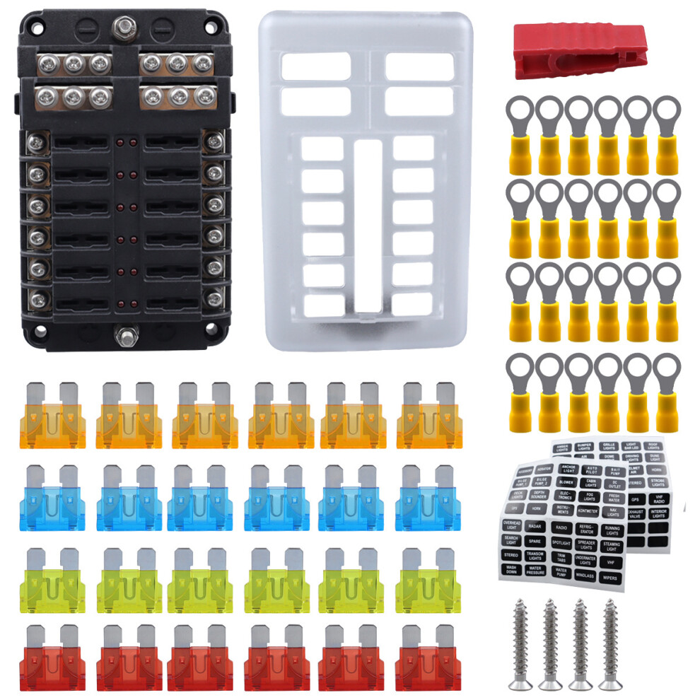 Automotive Blade Fuse Box 12 Way 12V Fuse Holder Block For Boat Car Marine Red/Light 110691670465