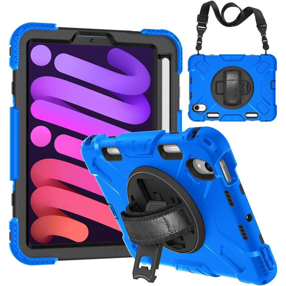Case For Ipad Mini 7 (A17 Pro) 2024 / Ipad Mini 6 8.3 Inch 2021 Protective Cover With 360 Rotating Stand, Hand/Shoulder Strap, Pencil Holder 609808390094
