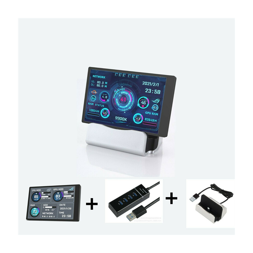 (Screen+Integrator+Base) Computer Monitor For Mini Itx Case 3.5" Ips Type-C Secondary Screen Cpu Gpu Ram Hdd Usb Display Aida64 +Stand + Usb Hub 110691703712