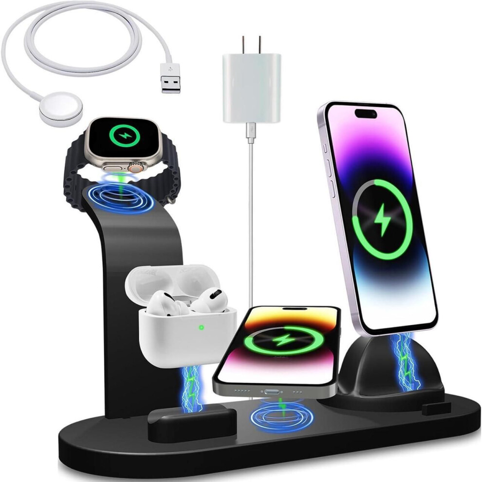 4 In 1 Wireless Charging Station For Smartwatches, Smartphones, Earbuds - 15W Fast Wireless Charger For Apple Iphone, Iwatch, Airpod With Adapter & Iw 609808354454