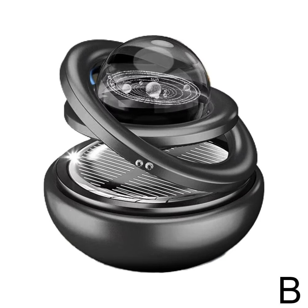 Solar Rotating Car Air Freshener All- Double Ring Suspended Planet Aromatherapy Ornament Black 810073563001