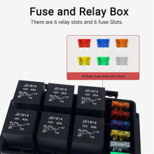 12V 6-Way Waterproof Relay Box Fuses Pre-Wired Harness Kit for Cars Marine Boat