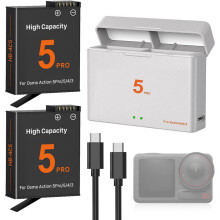 for DJI OSMO Action 5 Pro Battery Charger Kit - 2 Packs 3.87V 2100mAh Batteries, 5V3A USB-C Fast Charging Dual-Slot Charger Case for OSMO Action 5 Pro