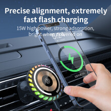 Car Magnetic Wireless Charger 15W Multi-functional Cool Pickup Ambient Lights