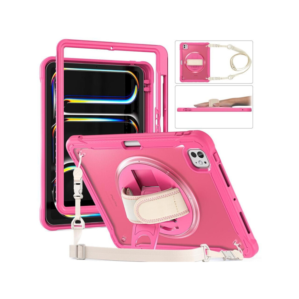 Case For Ipad Pro 11 Inch M4 2024 5Th Gen Heavy Duty Rugged Shockproof Cover With 360 Rotating Hand Strap Foldable Stand & Shoulder Strap, Pencil Hol 609808385472