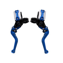 (Blue) CNC Aluminum 7/8" Handlebar Adjustable Hydraulic Brake Clutch Lever for Motorcycle, Double Pump