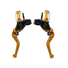 (Gold) CNC Aluminum 7/8" Handlebar Adjustable Hydraulic Brake Clutch Lever for Motorcycle, Double Pump