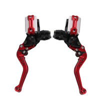 (Red) CNC Aluminum 7/8" Handlebar Adjustable Hydraulic Brake Clutch Lever for Motorcycle, Double Pump