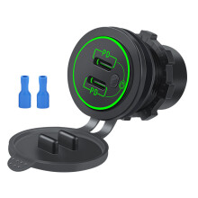(Green) Dual PD Type C USB Charger Socket Car USB C Power Waterproof Charge Socket for Car Boat Motorcycle 12-24V