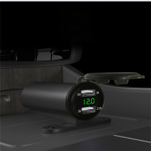 (Green) DC 12-24V 3.1A Dual USB Port Car Charger Cigarette Lighter Socket Power Adapter with LED Digital Voltmeter Meter Monitor