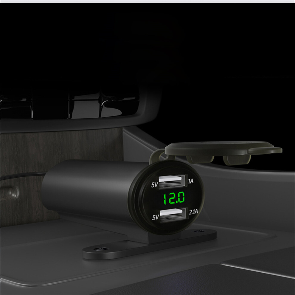 (Green) Dc 12-24V 3.1A Dual Usb Port Car Charger Cigarette Lighter Socket Power Adapter With Led Digital Voltmeter Meter Monitor Green 110691673435