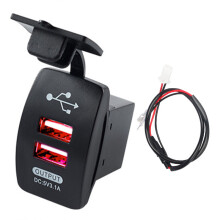 (Red Light) USB Dual Socket LED Car Auto Power Supply Charger Port 12V-24V 3.1A With Wire