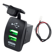 (Red Light) USB Dual Socket 12V-24V 3.1A LED Car Charger with Wire - Auto Power Supply Port