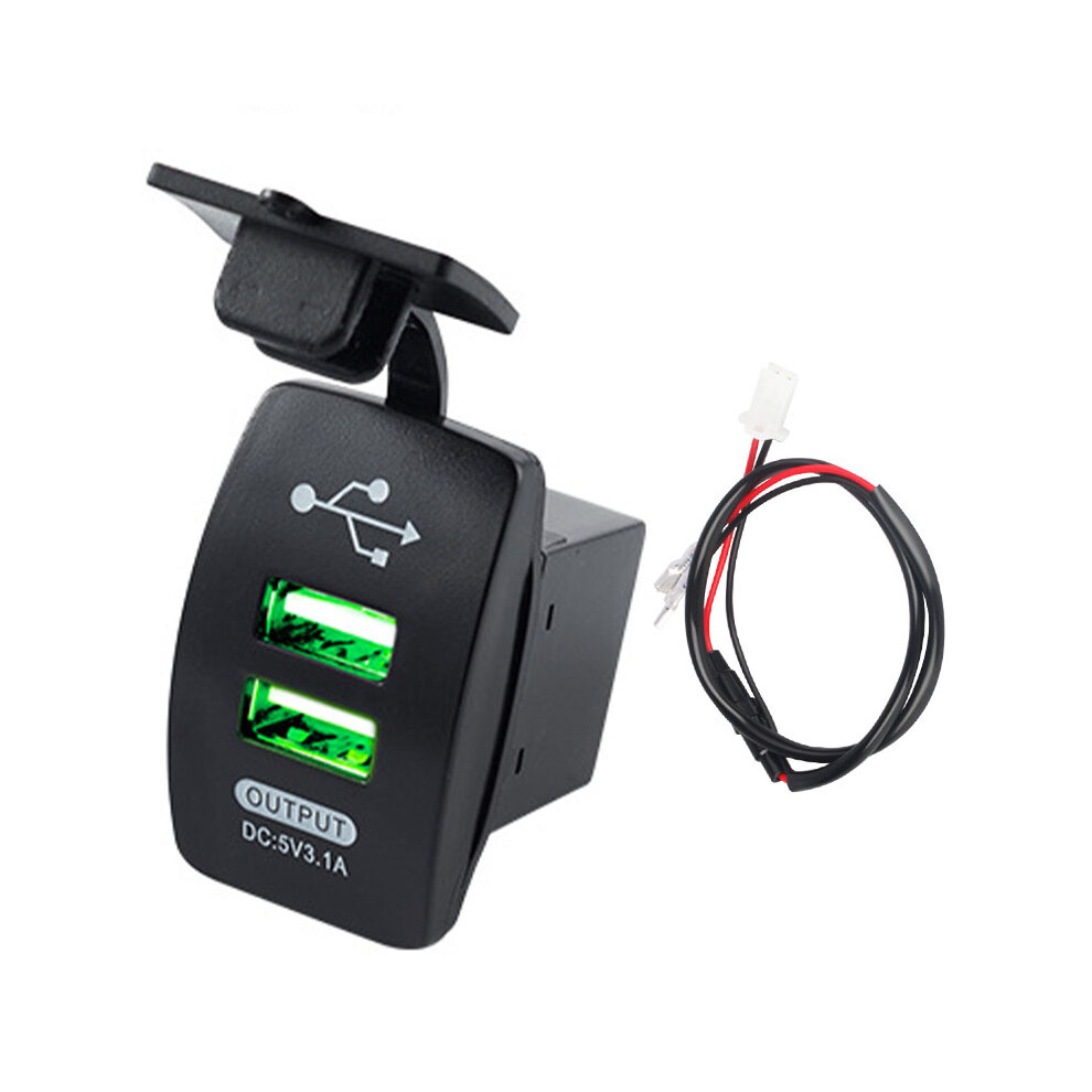 ( Light) Usb Dual Socket 12V-24V 3.1A Led Car Charger Port With Wire Green/Light 123643757565
