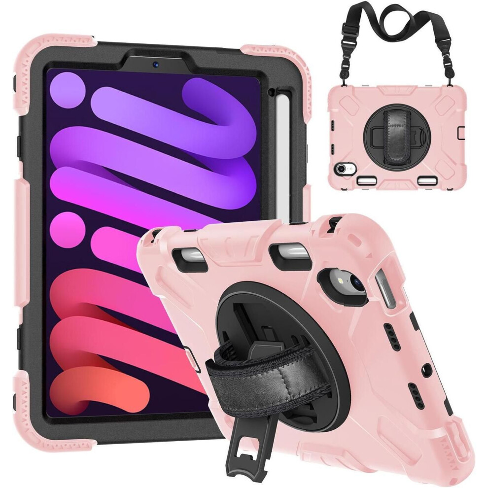Case For Ipad Mini 7 (A17 Pro) 2024 / Ipad Mini 6 8.3 Inch 2021 Protective Cover With 360 Rotating Stand, Hand/Shoulder Strap, Pencil Holder 609808390124