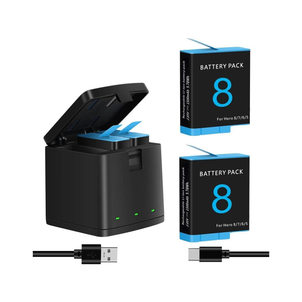 Photos - Battery 2 Pack  for Gopro Hero 8 7 6 5 Black Battery Charger and 3-Channel LED USB Storage Charger, Fully Compatible with H