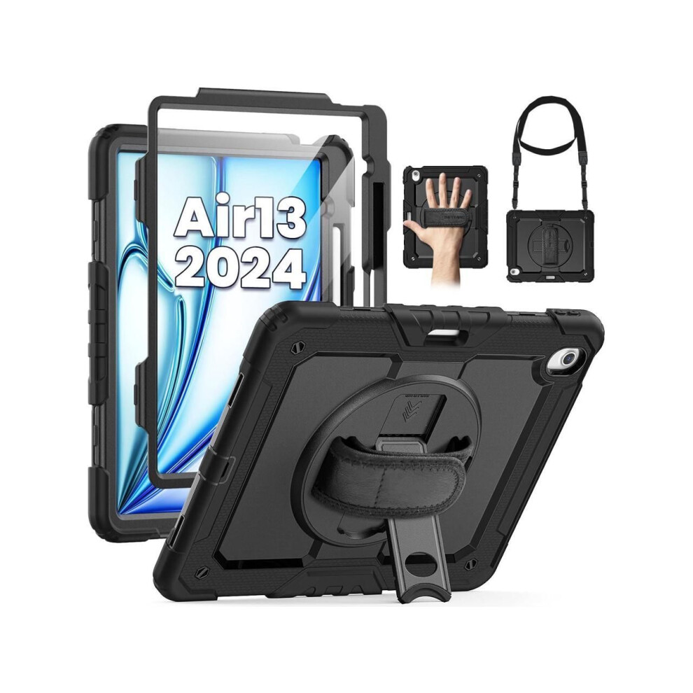 Case For Ipad Air 13 Inch M3 2025 / M2 2024 With Built-In Screen Protector, 360 Rotating Stand, Adjustable Shoulder Strap, Pencil Holder 609808384741