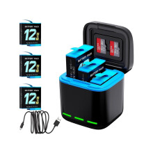 For Gopro Hero 12/11/10/9 Battery 3-Pack 2000mAh and USB Storage 3-Channel Fast Charger Fully Compatible with GoPro Hero 12, Hero 11, Hero 10, Hero 9