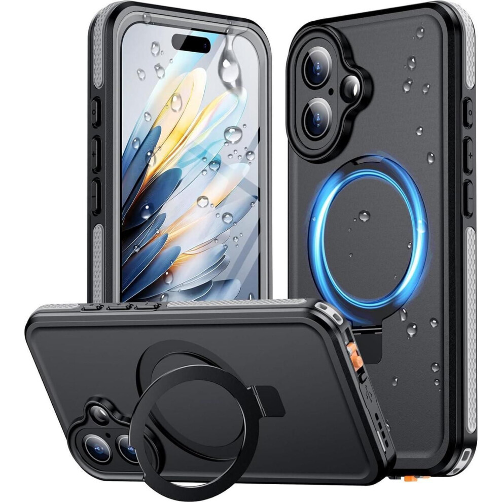 Magnetic For Iphone 16 Case Waterproof, [Built-In Ring Invisible Stand & Screen Protector][Ip68 Underwater][Dropproof][Dustproof][Real 360] Shockproof 609808390650