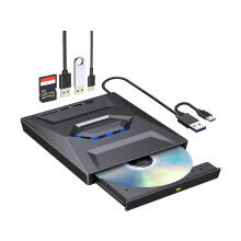 External CD DVD Drive Player CD Burner with USB 3.0/USB-C Ports Hub and SD Card Reader, Portable CD DVD ROM +/-RW Optical Disk Drive Writer for Laptop