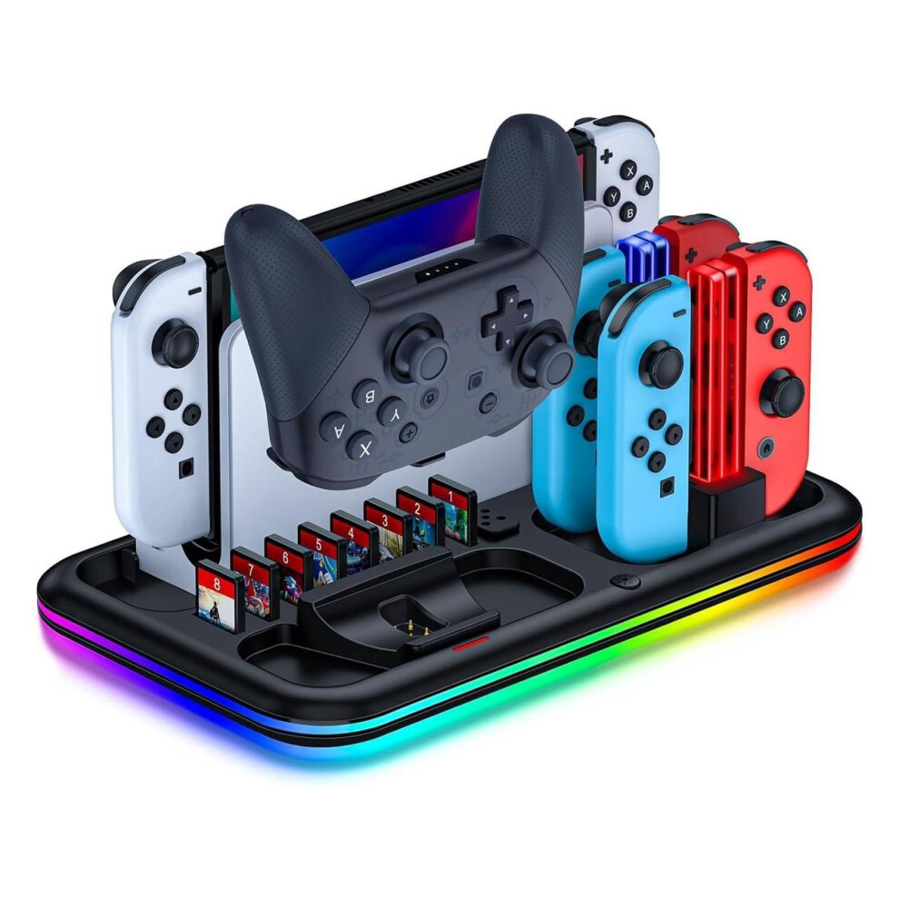 Rgb Switch Charger Dock For Nintendo Switch/Switch Lite/Oled,Switch Charging Stand With 8 Games Storage For Switch Pro Controller Joycons Light 609808380644