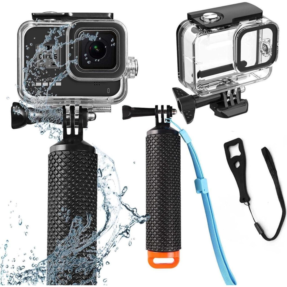 Compatible For Go Pro Hero 8 Waterproof Housing Case 60M/196Ft Protective Underwater Dive Case Shell With Cameras Handle Mount Accessories Kit Black 609808390605