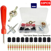 33PCS Tyre Valve Repair Tool Set Stem Remover Cars Trucks 4WD Caps Cores Wrench