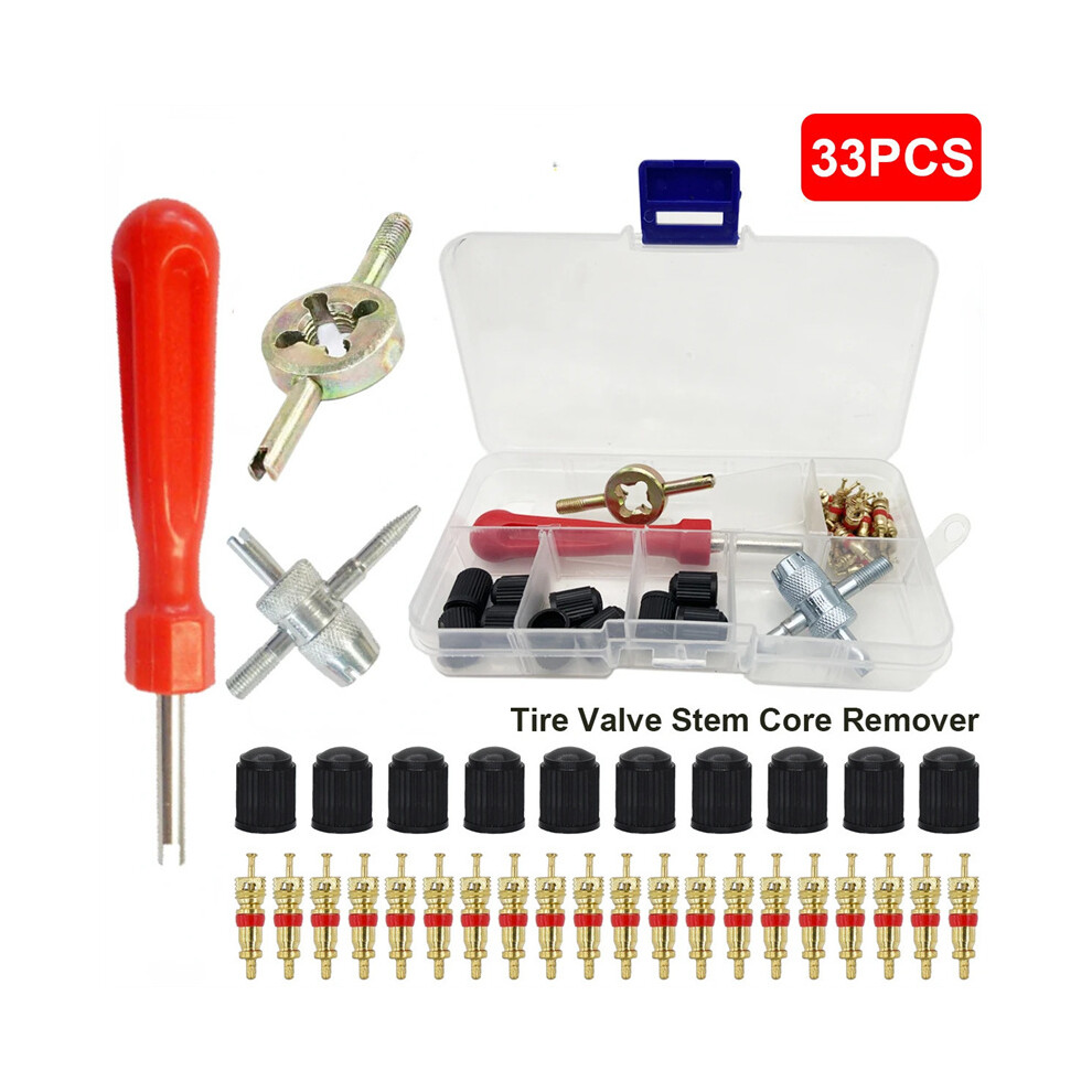 33Pcs Tyre Valve Repair Tool Set Stem Remover Cars Trucks 4Wd Caps Cores Wrench 110691662880