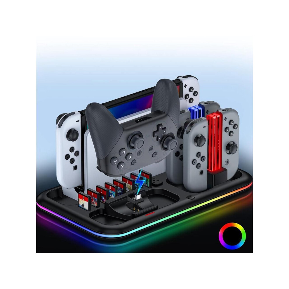 Switch Controller Charger For Nintendo Switch & Oled Joycon Charging Dock, Switch Organizer Station With Rgb Lights For Tv Dock, Pro Controller, 4 Joy 609808380651