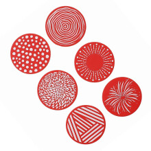 (Red) Printed Pattern Silicone Coasters Elegant Nonslip Round Cup Mat Heat Resistant Pad for Coffee Beverage Use Kitchen Tool  Red