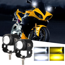 2PC LED Motorcycle ATV Headlight - Yellow & White Hi/Lo Beam, Spot Light & Fog Lamp