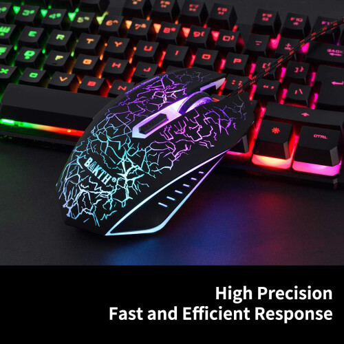 BAKTH Multiple Color Rainbow LED Backlit Mechanical Feeling USB Wired Gaming Keyboard and Mouse Combo for Working or Games 2